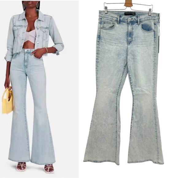 Veronica Beard Sheridan Exaggerated Flare Jeans High Rise Denim Sky Blue Size 15 - Picture 1 of 16
